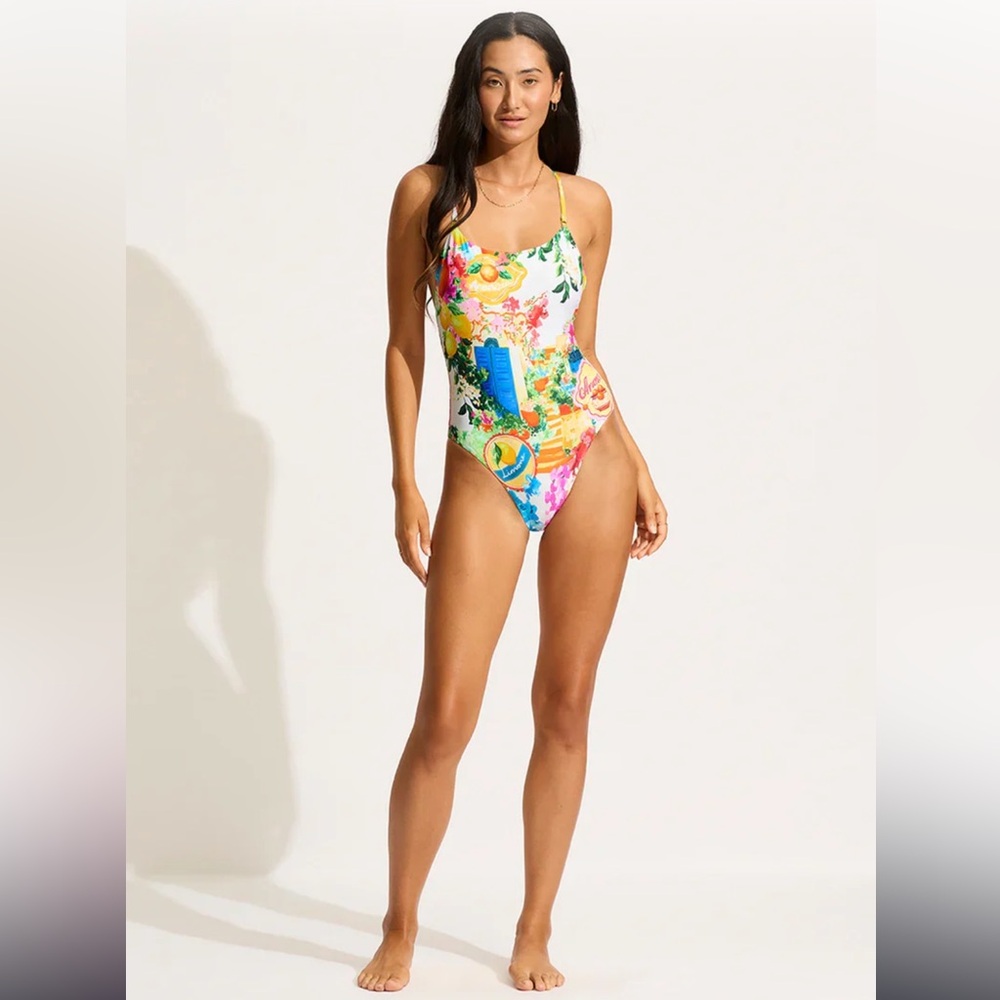 Seafolly Ciao Bella Graphic one piece swimsuit Mediterranean Coast Size 6